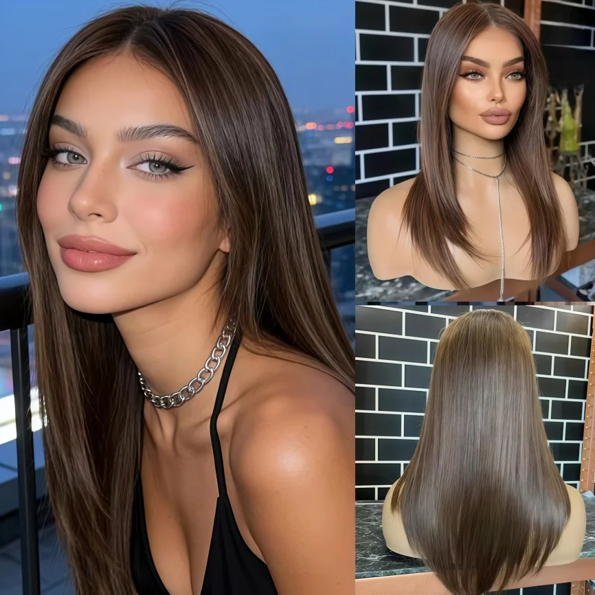 

13x4/13x6 Transparent Lace Frontal Wig Brazilian Chocolate Brown Straight Silk Top Closure Human Hair Wig Preplucked For Women