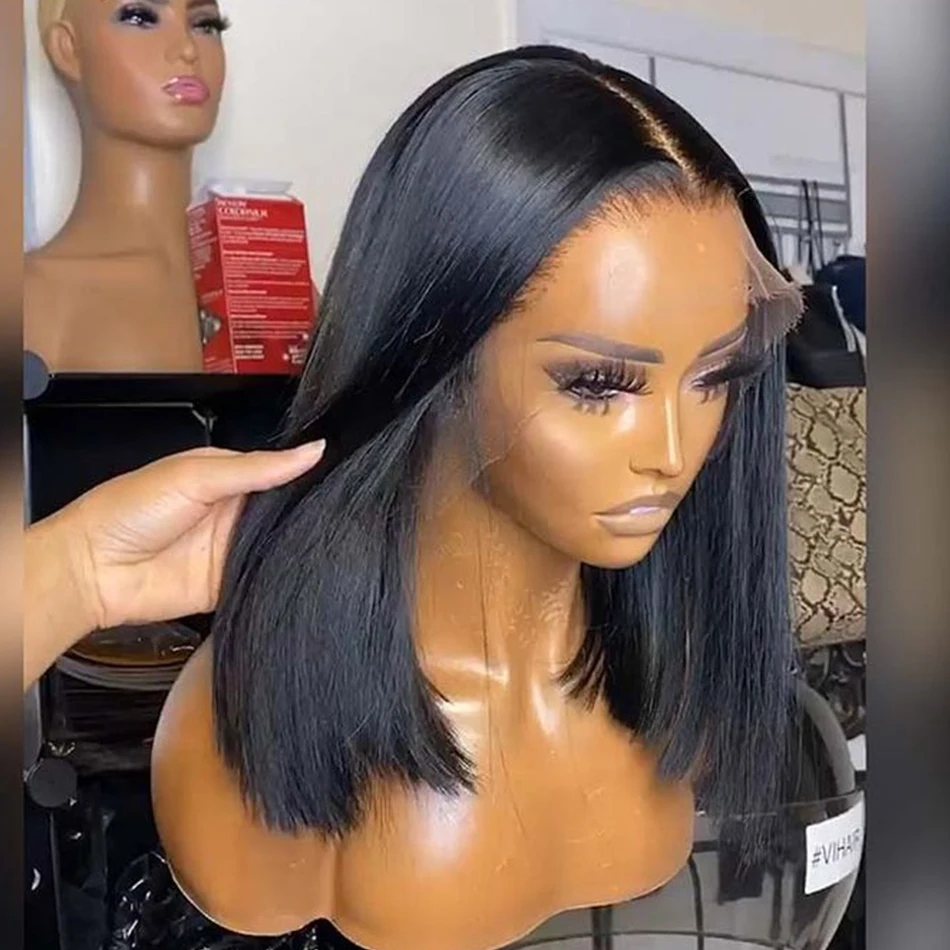 13x4 HD Bone Straight Lace Frontal Human Hair Brazilian Short Bob Wig For Women 200% Straight Lace Front Bob Wigs ﻿Natural Color Wigs