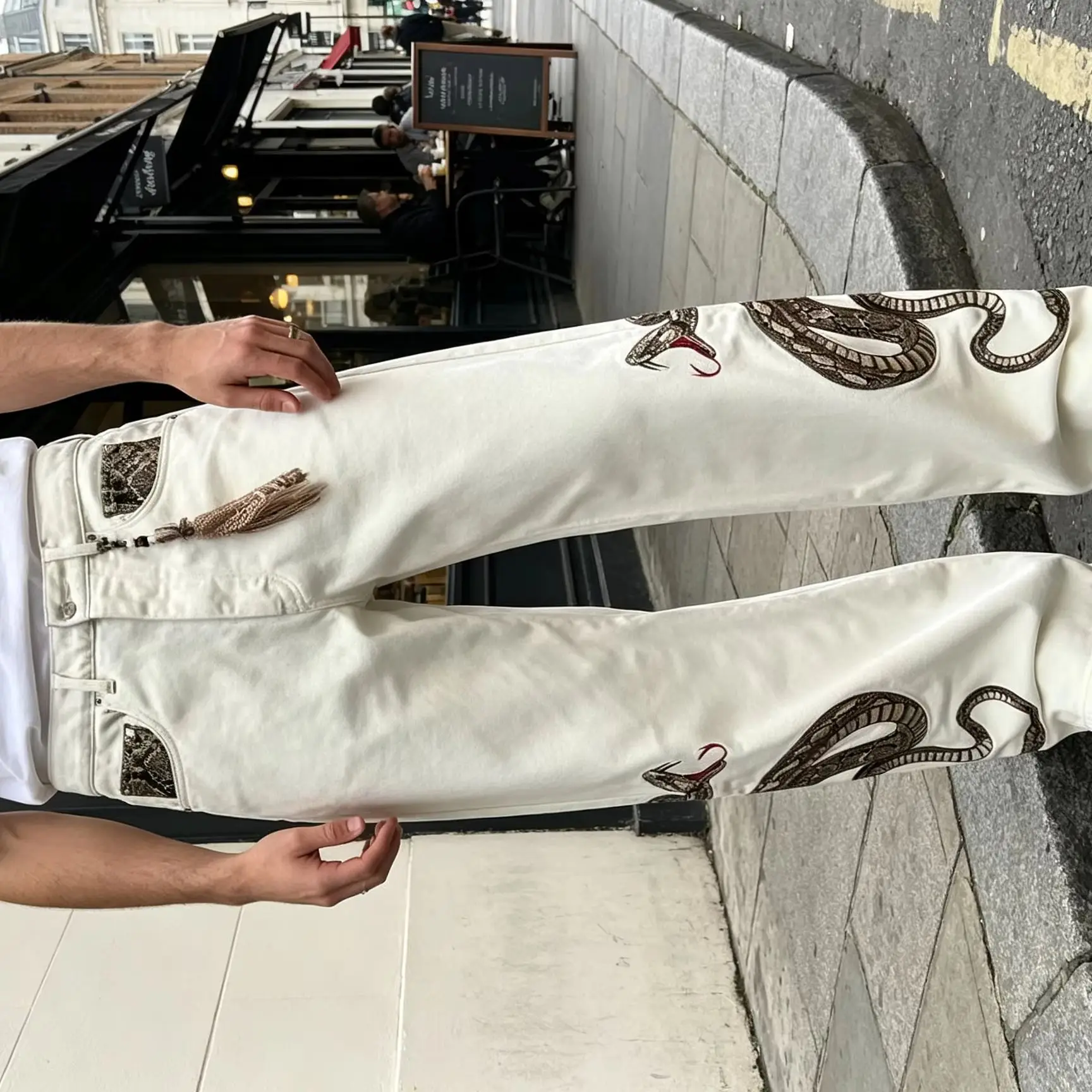 Calças Jeans com Padrão de Bordado de Cobra Estilo Retro Americano Y2K, Nova Tendência da Moda, Calças Soltas e Retas para Homens e Mulheres, Moda Cas