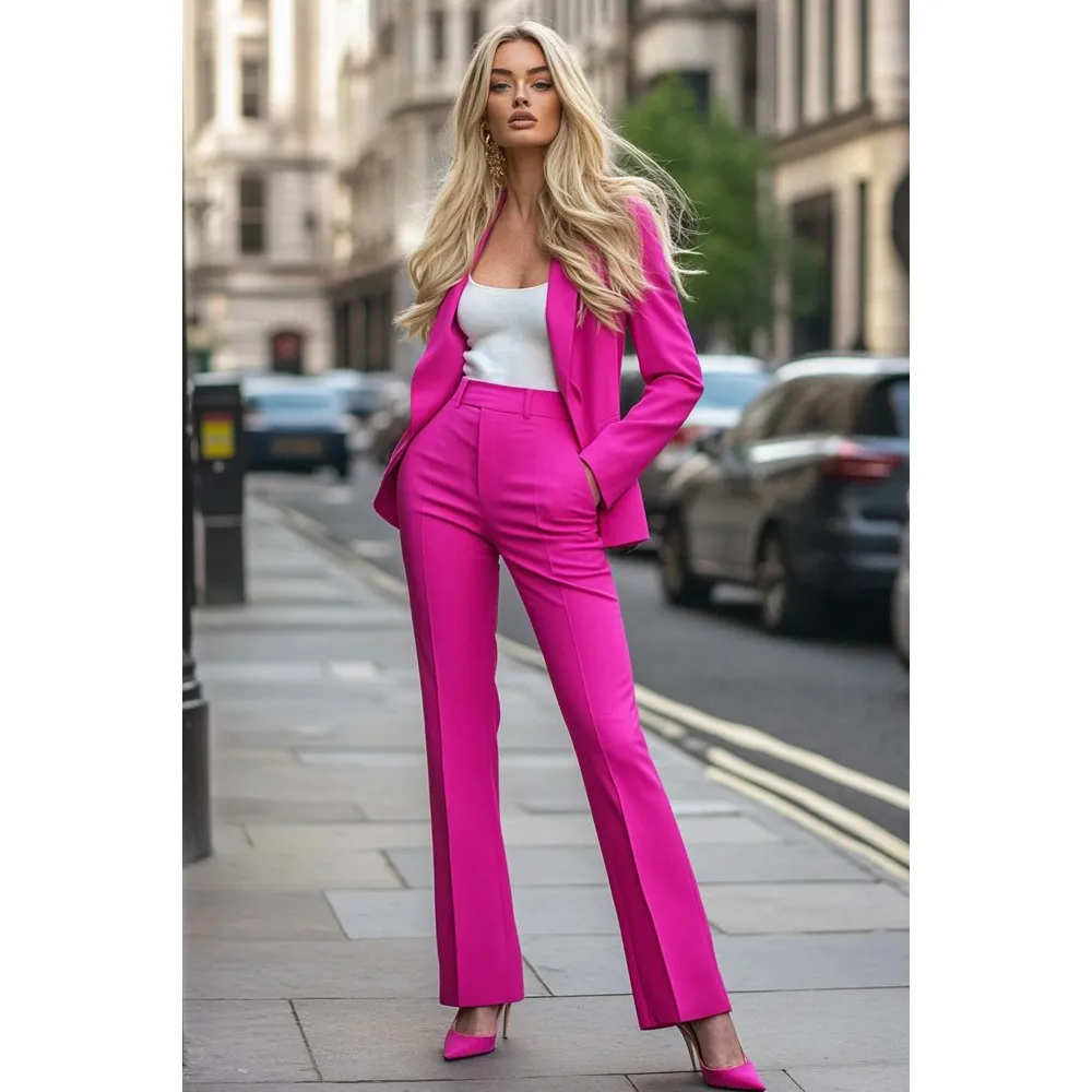 

Women’s Hot Pink Blazer and Pants Suit Set | High-Waist Trousers & Fitted Jacket for Office, Business & Fashion Wear