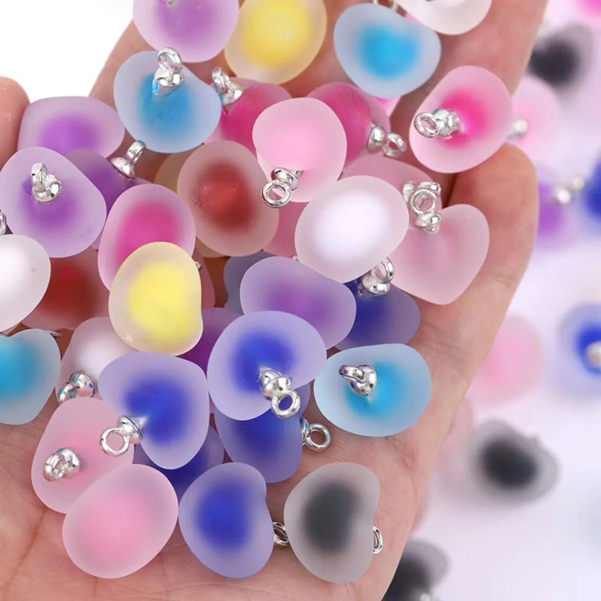 10pcs/lot Resin Frosted Multicolor Heart Charms For Handmade Bracelet Earrings Necklace Pendant DIY Jewelry Making Supplies