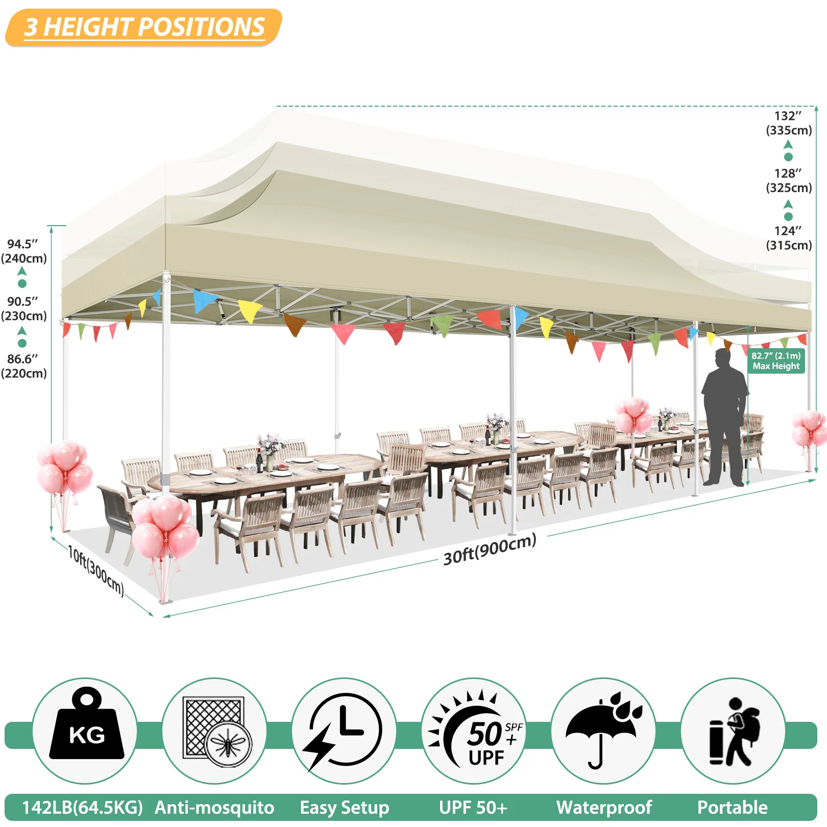 خيمة بمظلة 10 × 30 قدم مع 8 جدران جانبية، خيمة حفلات بمظلة منبثقة شديدة التحمل مع شبكة ناموسية، مظلة شاشة سهلة الحجم للحفلات #2