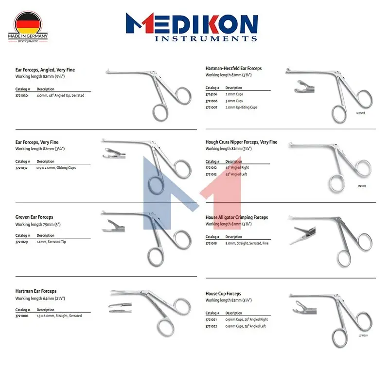 

12 Pieces Germany Otology Ear Forceps Ent ear nose throat Alligator Crimping house Hartman Greven surgery instruments scissors