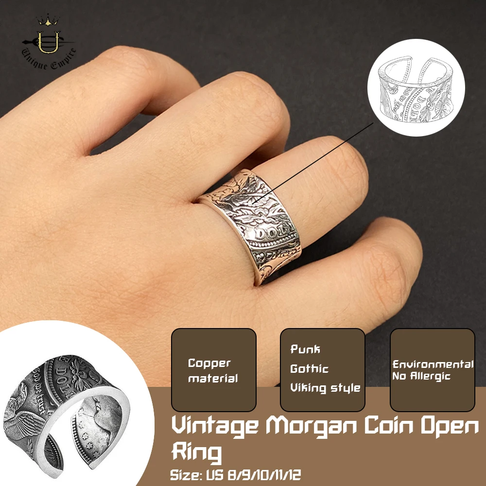 

Morgan Dollar Coin Ring Antique US Silver Coin Adjustable Band Unisex Vintage Jewelry Gift