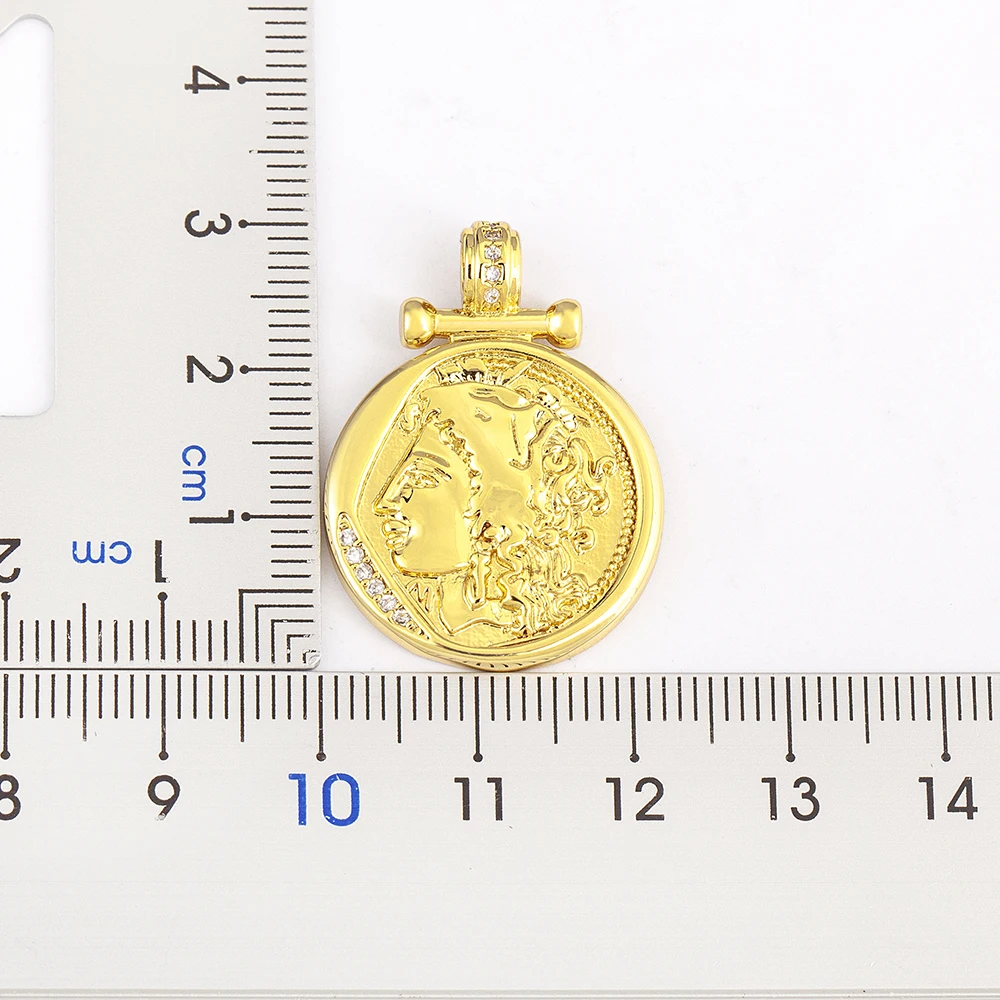 AIBEF Roman Figure Relief Coin Pendant Women Copper Gold Color Necklace Jewelry Accessories Vintage Exquisite Gift Sweater Chain image 6