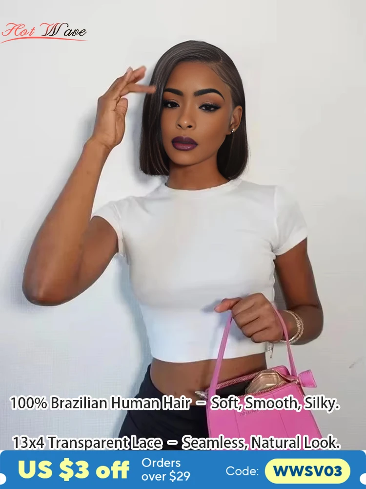 Wig Bob lurus tulang renda Wig rambut manusia depan untuk wanita Wig Bob HD Wig Frontal renda transparan rambut manusia Brasil 180%