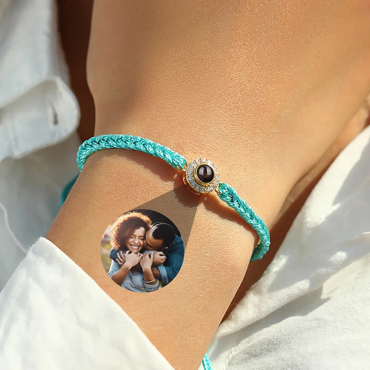 Personalized Projection Bracelet With Picture Inside Custom Photo Braided Rope Bracelet For Women Men Anniversary Gift Jewelry