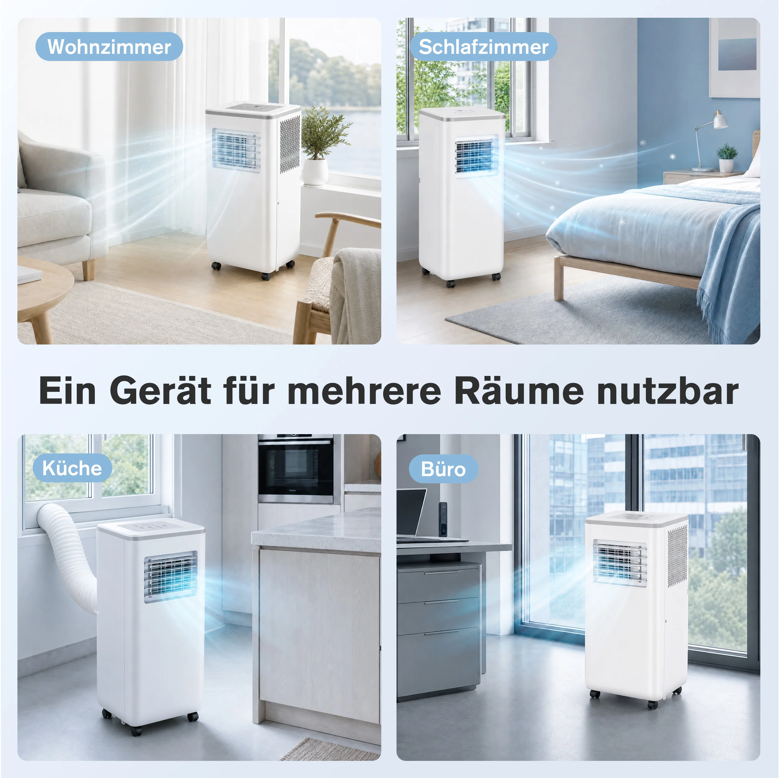 Tragbare 4-in-1-Klimaanlage 9000 BTU für Räume bis 20 m²