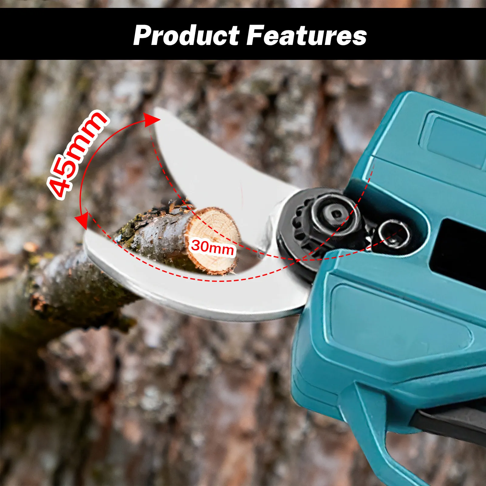 2-Gang 30MM Akku-Elektroschere für Obstbäume, Bonsai-Schneidegerät, Gartenschere, Elektrowerkzeug für Makita 18V Akku – Detail 9