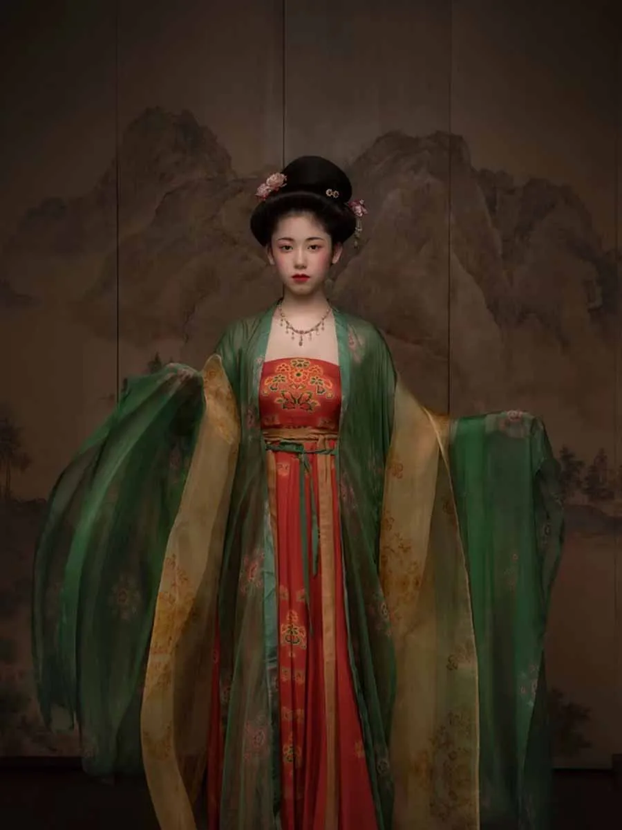 Large Size 3XL Chinese Hanfu Dress Women Carnival Cosplay Costume Ancient Tang Dynasty Green Yellow Hanfu Costume Plus Size 2XL