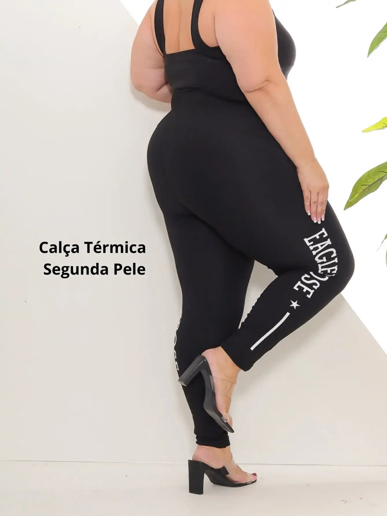 Calça Legging Plus Size Feminina Levanta Bumbum Exclusiva Com Detalhe na Lateral Cintura Alta Comfort Algodão Premium Tendência