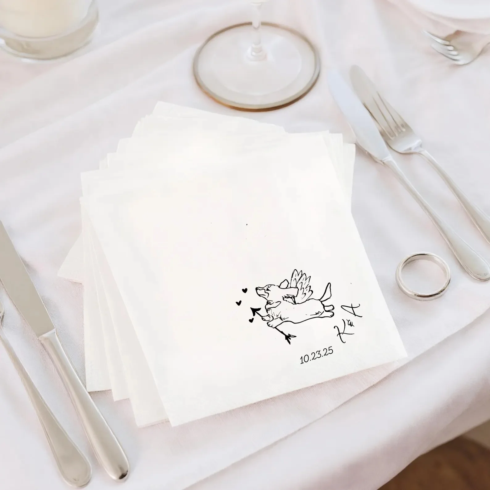 50pcs Personalised Pet Napkins for Wedding Events, Drink On Us, Custom Dog or Cat Illustration & Text – Cocktail Napkins