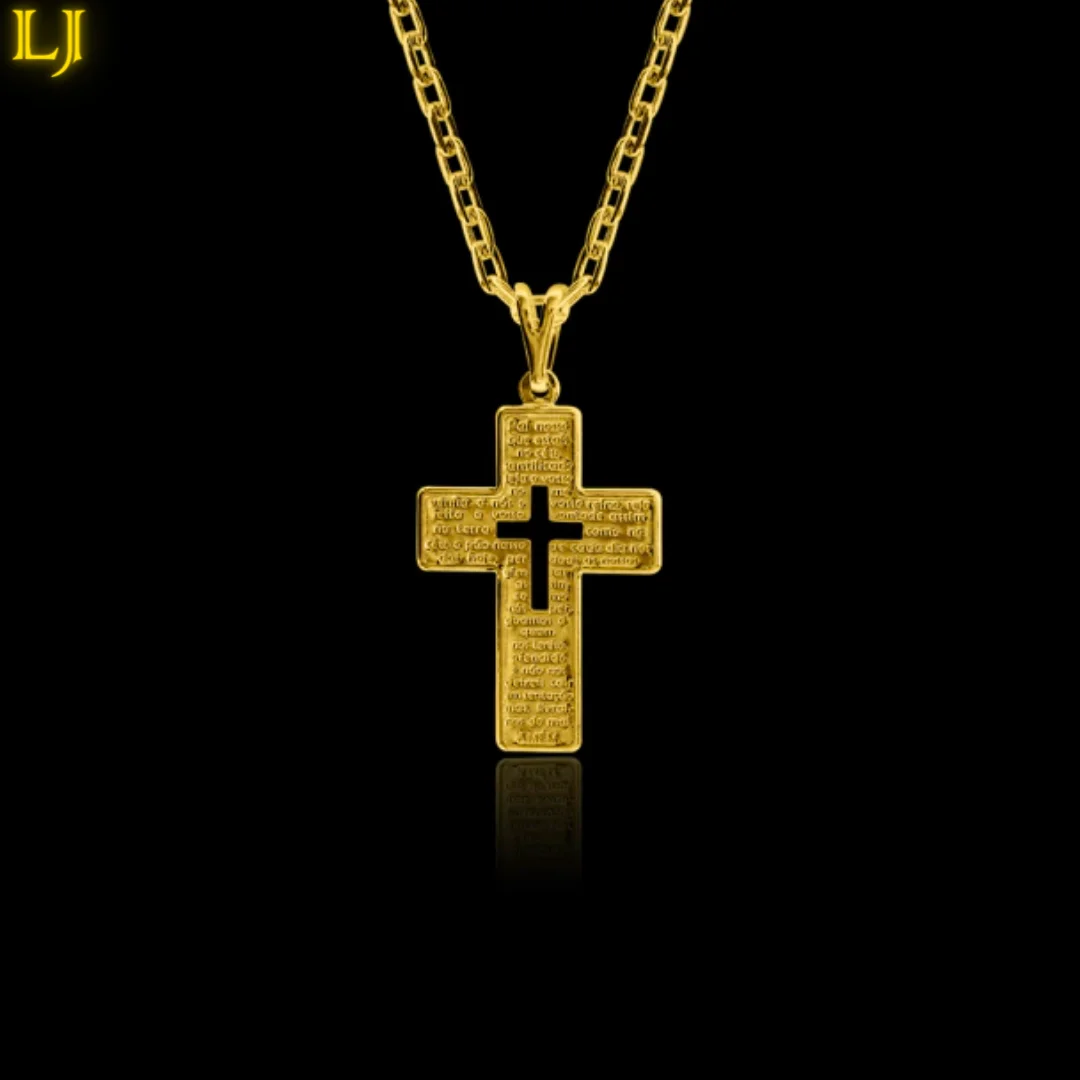 Cross of Jesus Our Father Pendant Pendant in Nordic Gold (Ancient Coin) Eternal Color! Crucifix 18K gold plated antique coin! Bible