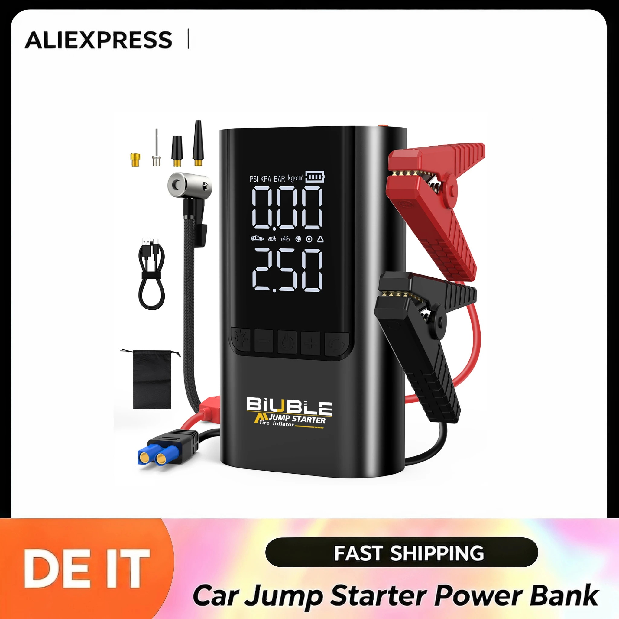 Avviatore di Emergenza per Auto 4-in-1 da 3000A e Gonfiatore Pneumatici da 150 PSI (26800mAh) — Avviatore di Emergenza Portatile e Gonfiatore Pneumatici con Display LCD