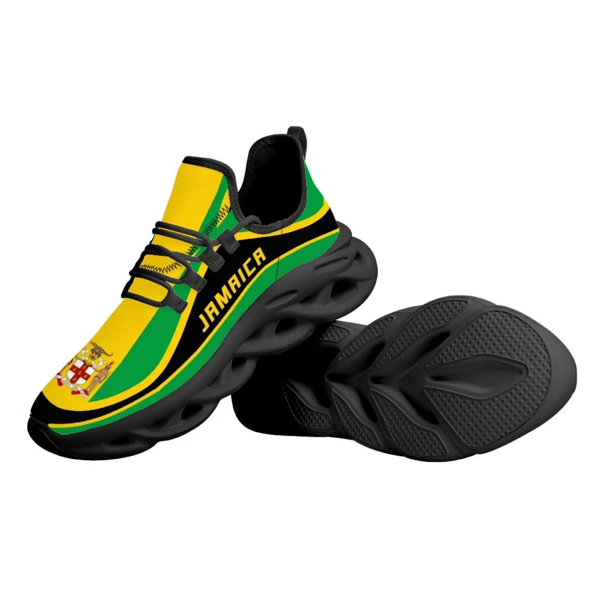 Sapatos leves de malha de renda para homens e mulheres, padrão de bandeira jamaicana, sapatos de orgulho patriótico, tênis de plataforma