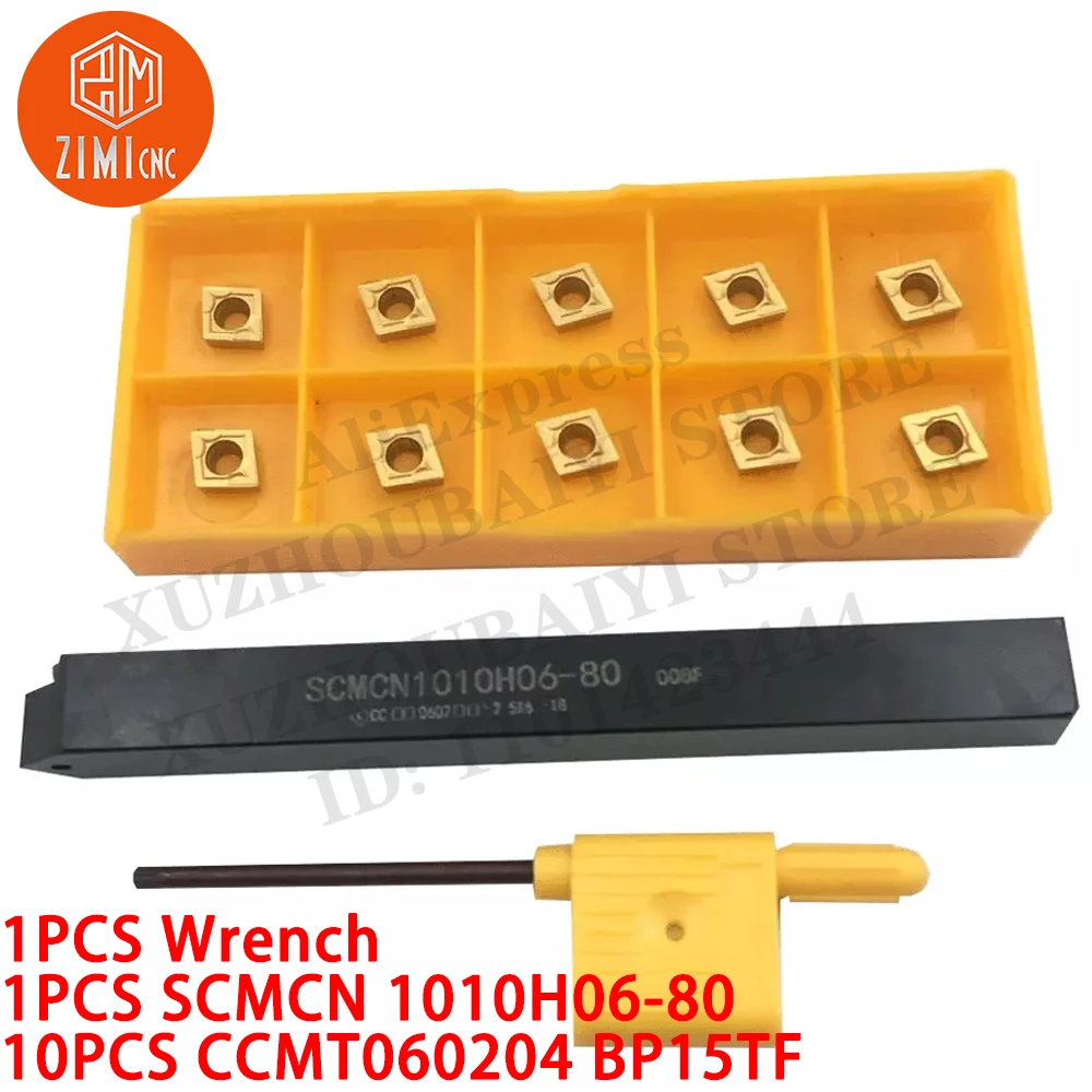 

1P SCMCN 1010H06-80 Lathe turning tool Holder 10×100mm +10PC CCMT060204 BP15TF carbide inserts CNC metal mechanical cutting tool