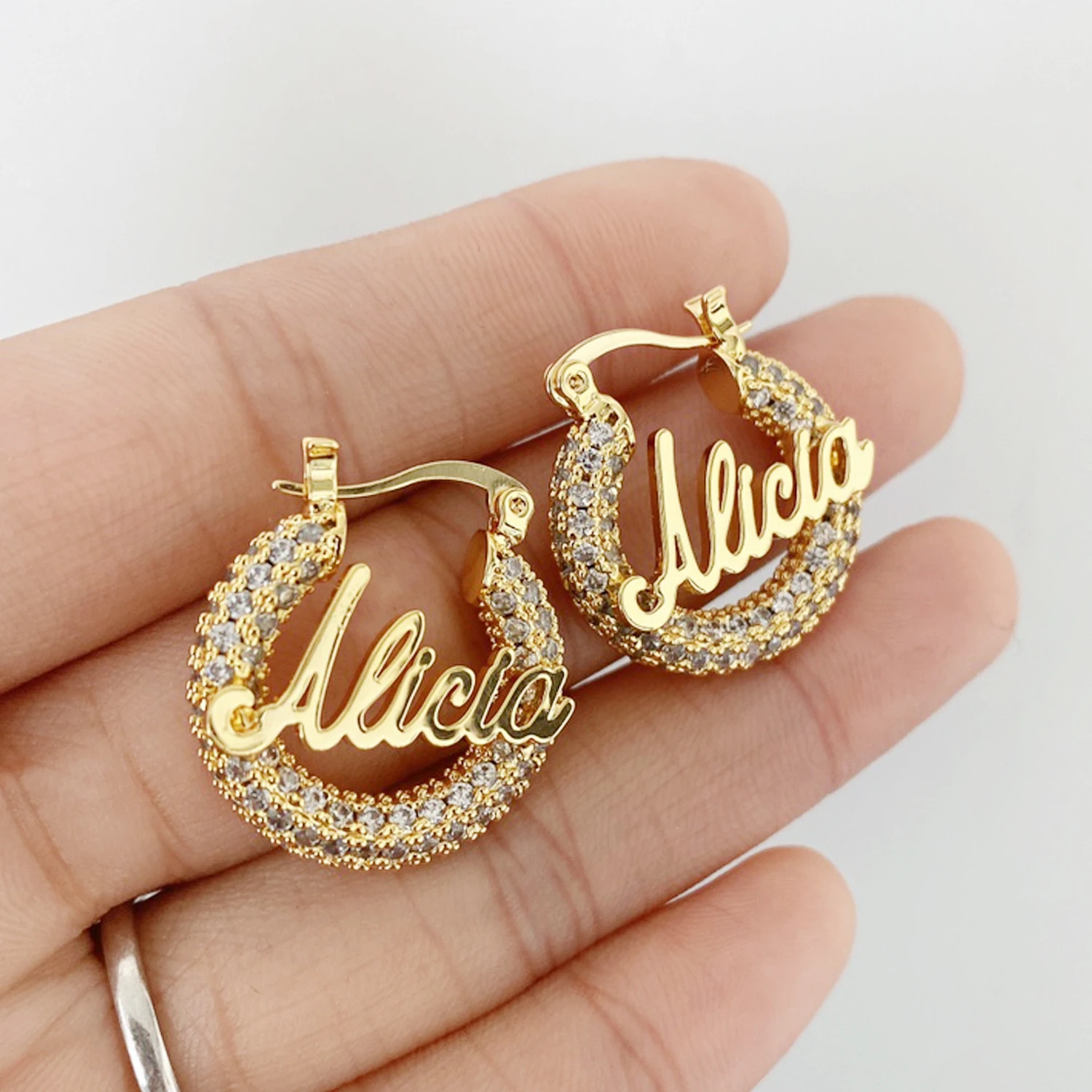 New Name Hoop Earrings Custom Name Necklace Bling Hoop Earrings Personalized Names Earrings Nameplate Jewelry Set For Women Gift