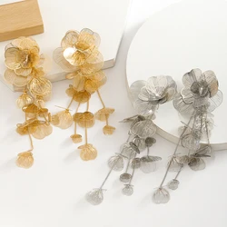 ZAA Raised Floral Earrings Elegant Metal Geometric Tassel Drop Earrings for Women Luxury Textured Statement Accessory Party Gift