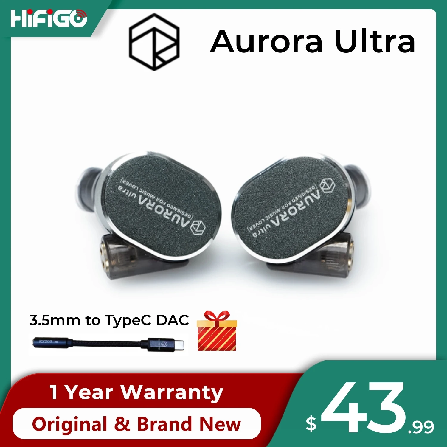 ROSESELSA Aurora Ultra 1DD+1 Planar Driver Hybrid In-Ear Earphones HiFi Gaming Headphone with 3.5mm to Type C DAC