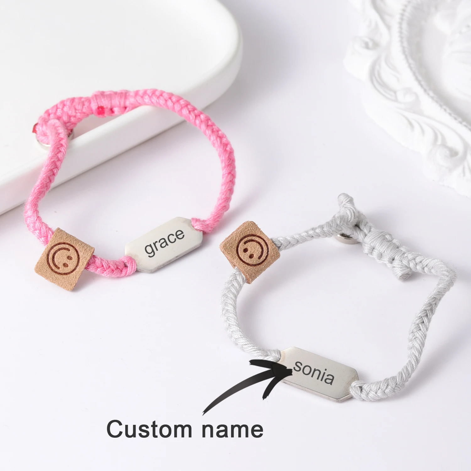 Personalized Braided Bracelet Customized Name Engraved Name Jewelry Horizontal Bar Bracelet Valentine’s Day Gift for Girlfriend