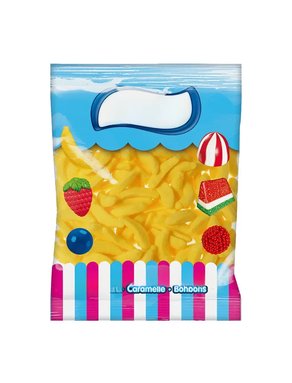 Saco de feijão Banana, o saco contém 250 você, sabor autêntico Banana em forma de banana com açúcar