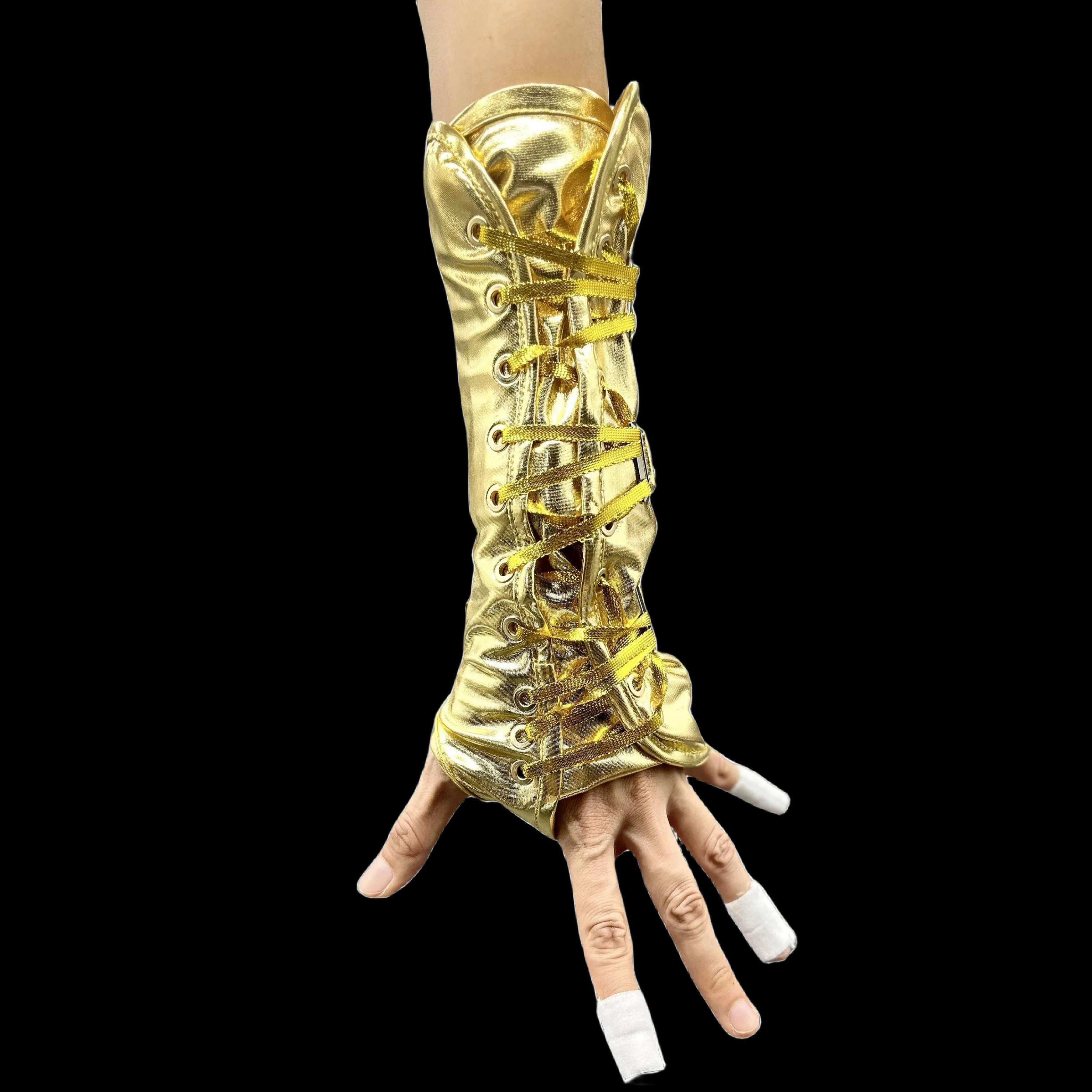 Rare Michael Black and White Vocal Concert Golden Armbrace Glove Punk Perfromance Party Celebrate fingerless gloves