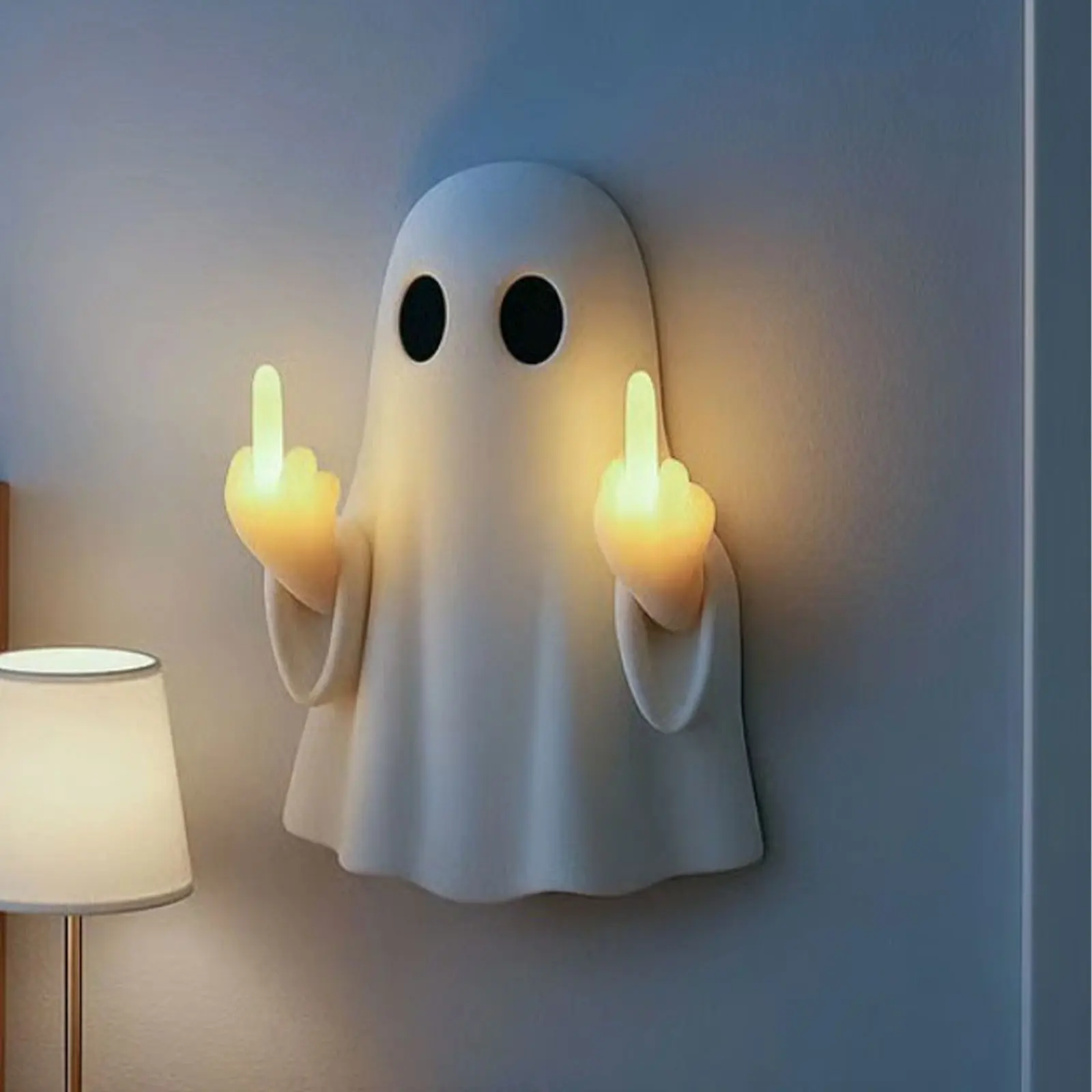 

Halloween Ghost Night Light Ornament Cute Resin Ghost Figurine Wall Sculpture for Home Party Living Room Entrance Halloween Gift