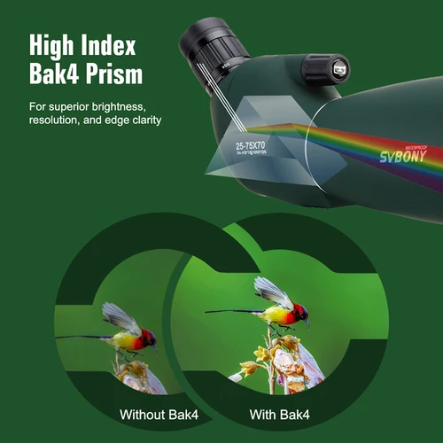 Imagen 2 del producto SVBONY 25-75x70 Telescopio de observación con zoom potente, monocular FMC BAK4, resistente al agua, para observación de aves, tiro al blanco, equipo de acampada con trípode