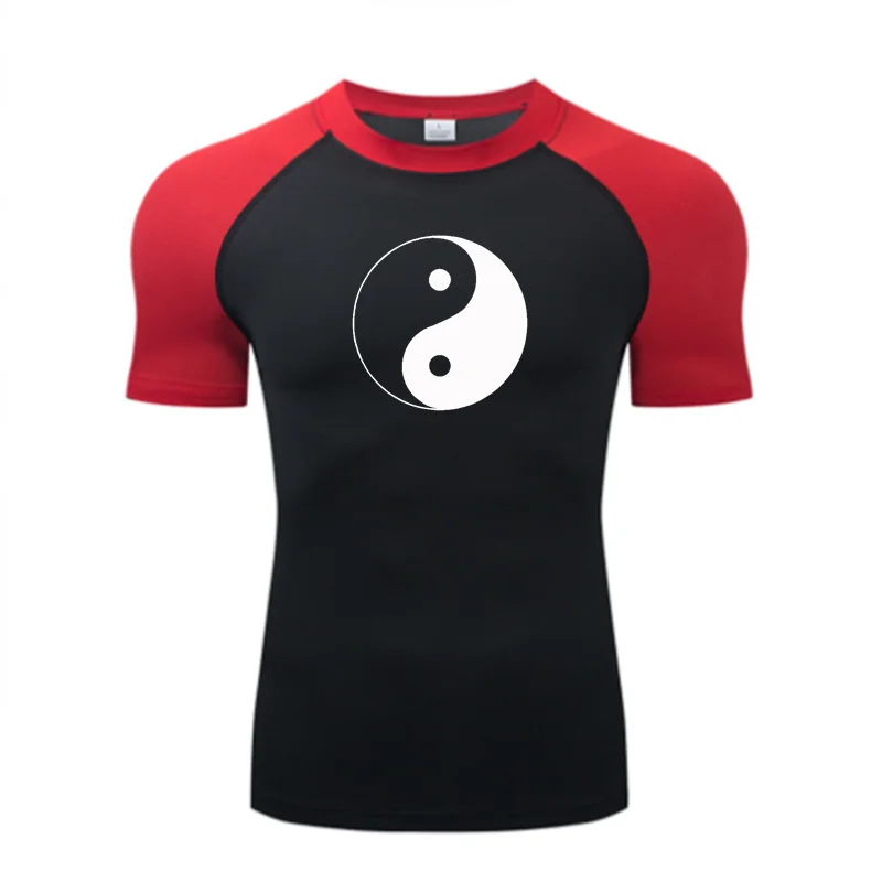 Ying Yang printing Compression T-shirt Long sleeves Sport Tees Gym Fitness Sweatshirt Male Jogging Tracksuit Homme Athletic Shir