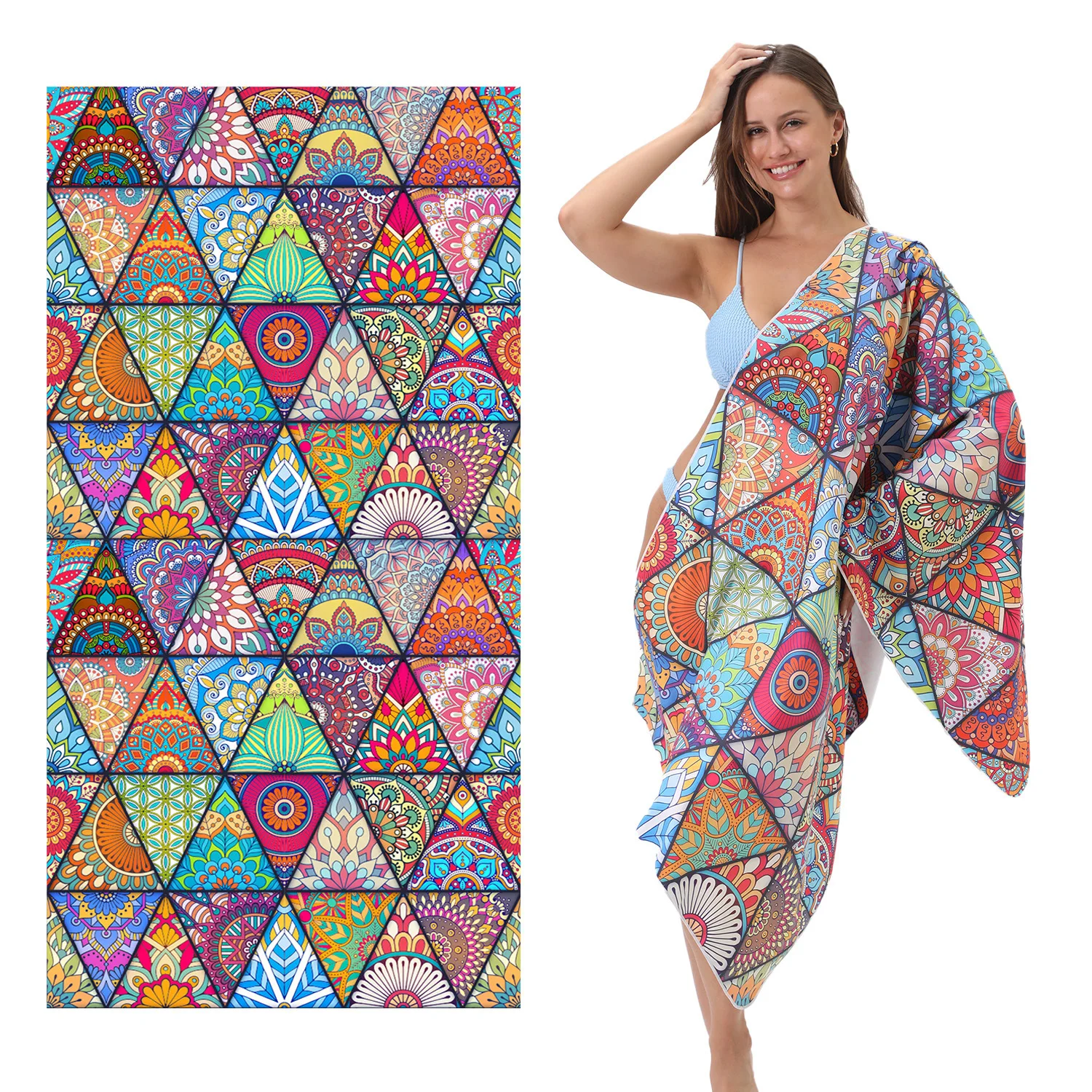 

Popular Mandala Digital Printing Water-Absorbing Quick-Drying Swimming Microfiber Anti-static Square Beach Towel