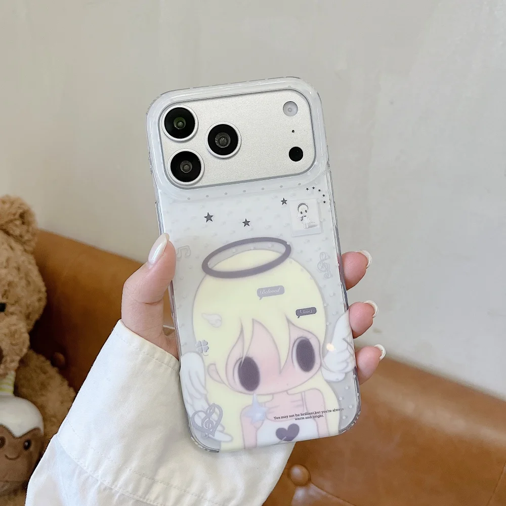 Kawaii Cartoon Angel Girl Print Anti-fall Phone Case for iPhone 17 Pro 16 Max 15 16 17 Pro Max 15 Pro Cute Girly Protective Case