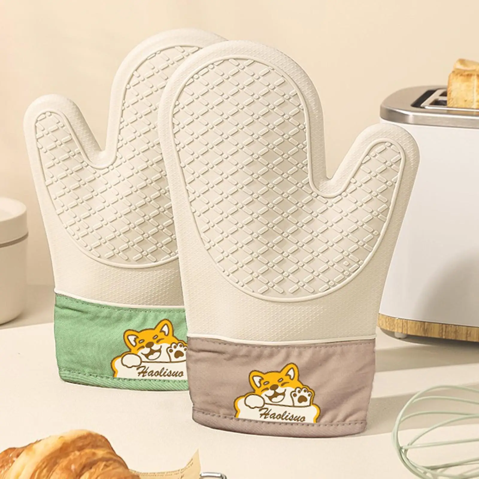 Luvas de forno de silicone anti-queimadura, luvas de isolamento térmico espessadas, luvas de micro-ondas isoladas antiderrapantes para assar churrasco, acampamento de cozinha