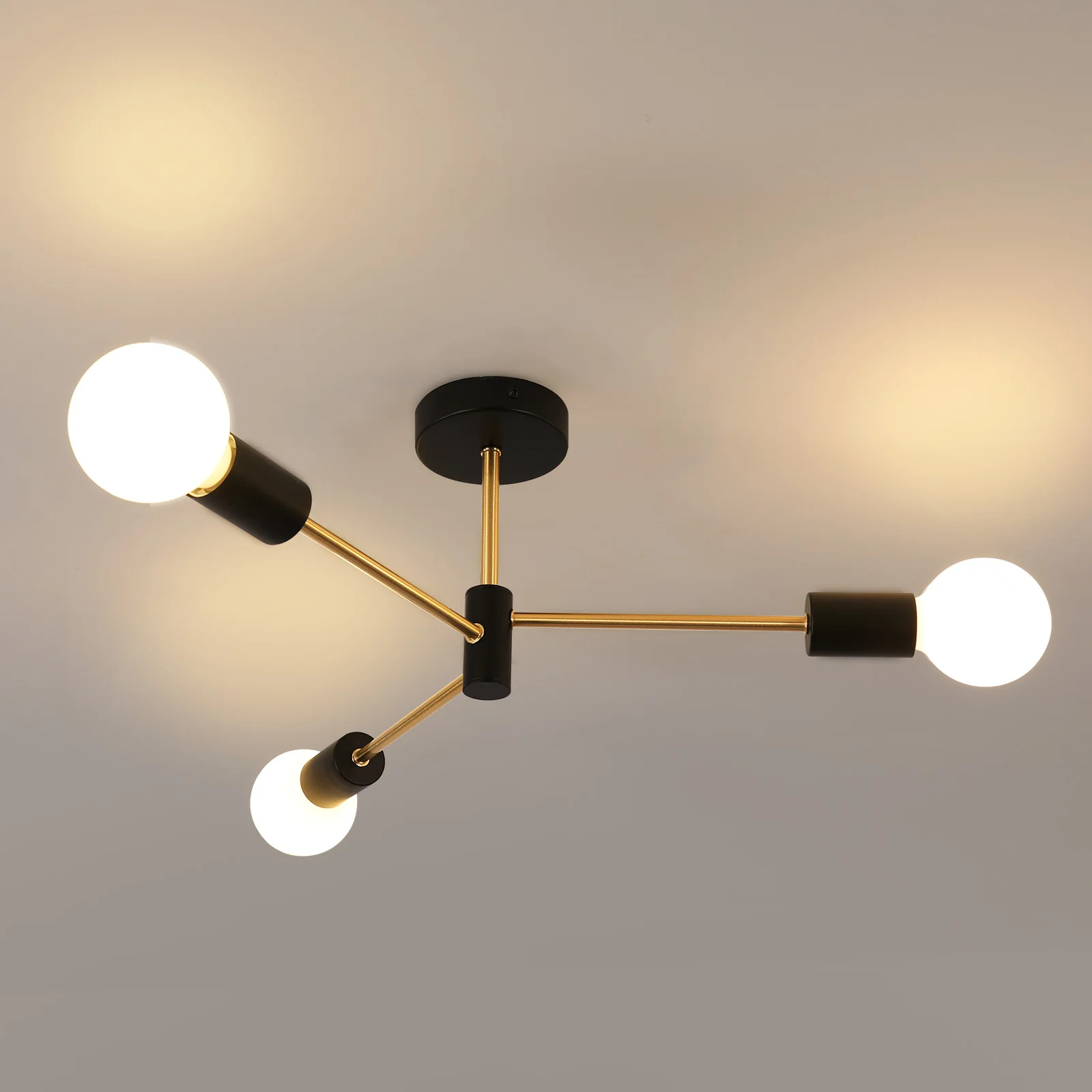 Lampadario da Soffitto per Soggiorno, Lampada Sputnik a 6 Luci E27, Lampada Vintage Nera e Oro per Soggiorno, Camera da Letto, Sala da Pranzo