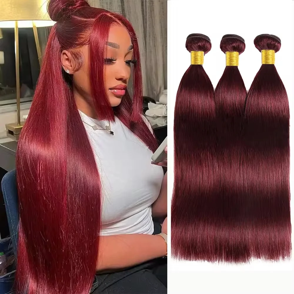 99J Human Hair Bundles Red Bundles Burgundy Straight Human Hair Bundles Grade Remy Hair Wine Red Straight Bundles