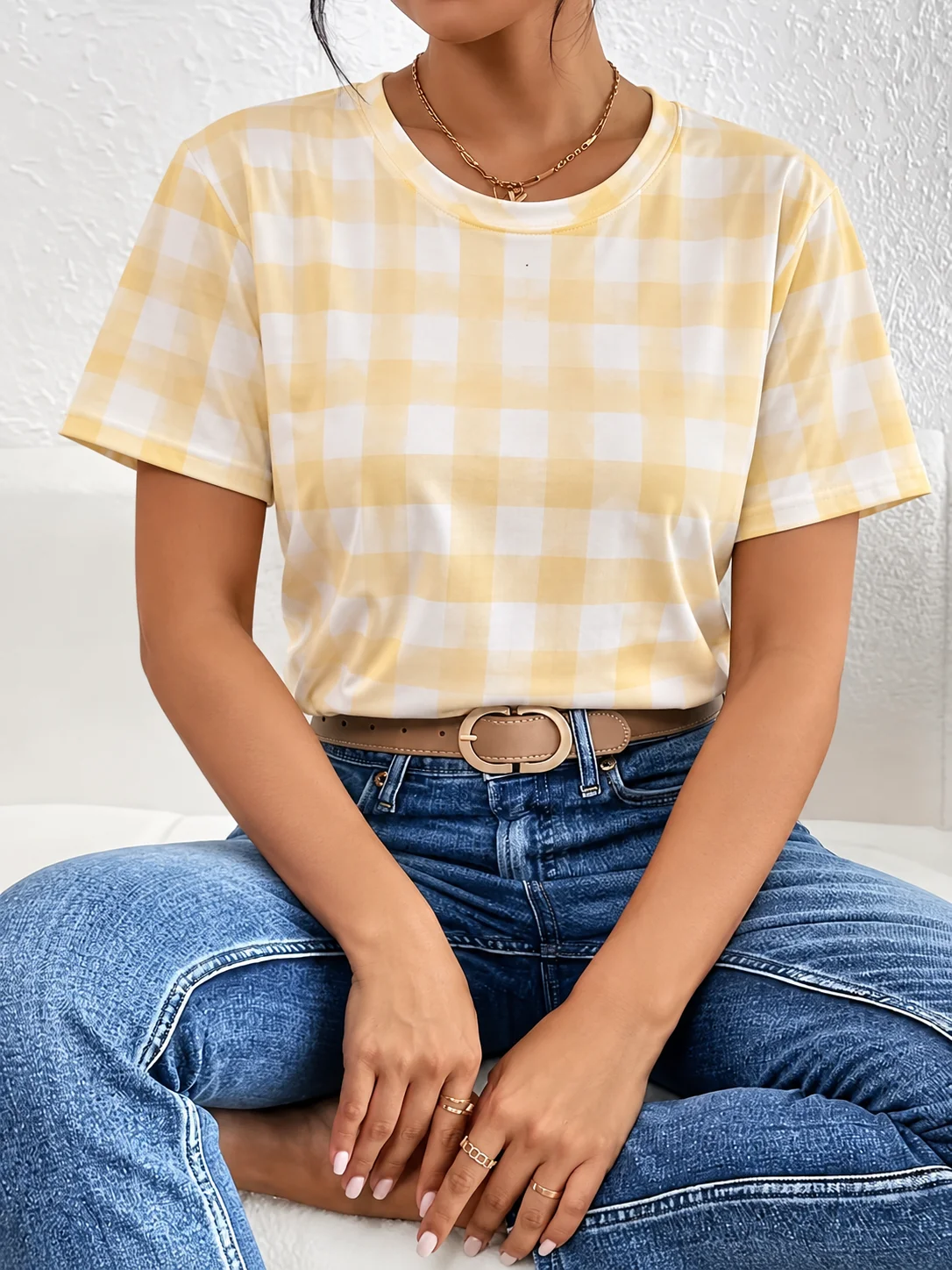 Yellow Plaid Short-Sleeved Wom - Smart Home Yellow recension och pris