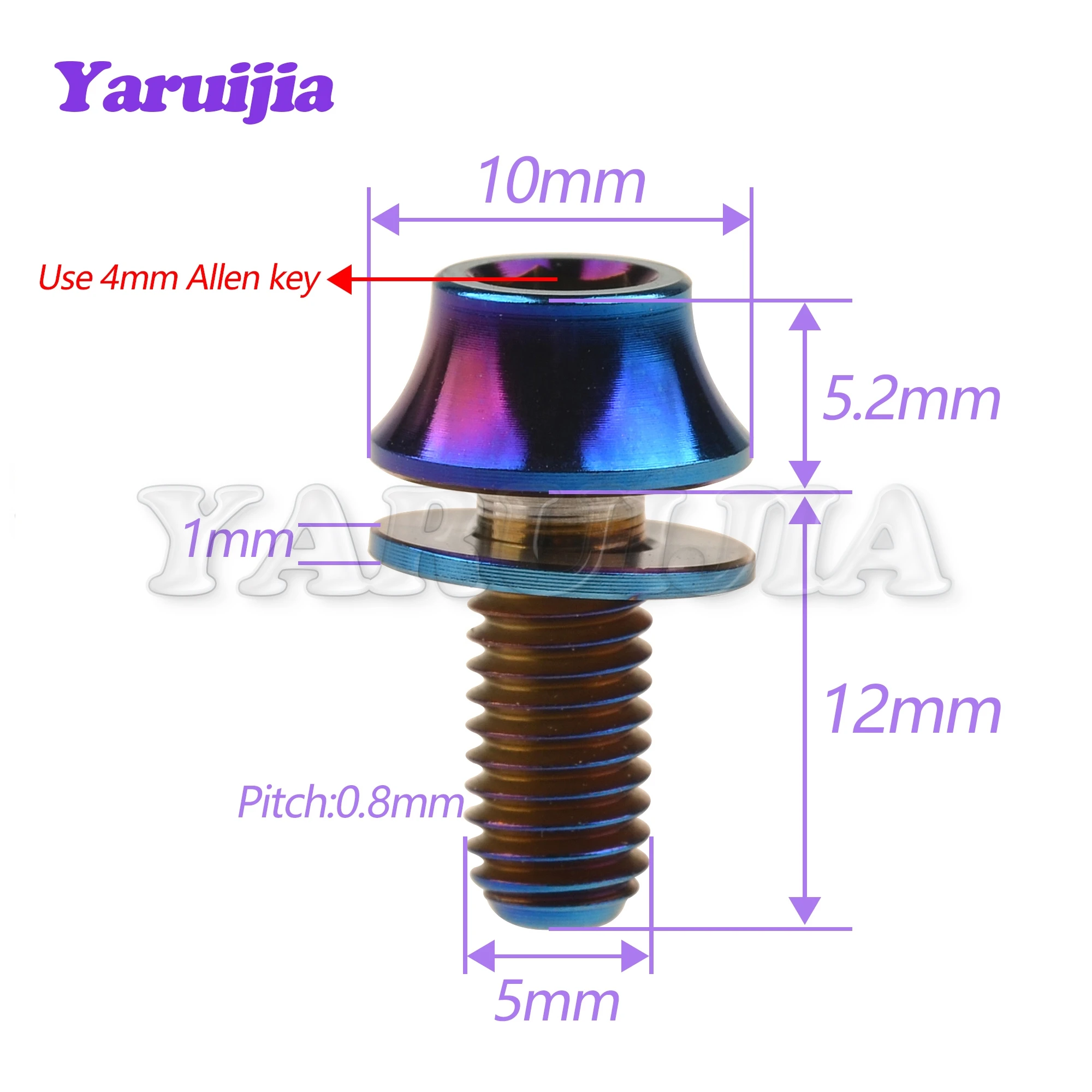 Yaruijia Titanium Alloy Bolt M5x12mm Taper Screw With Washer For Bicycle Bottle Cage Hexagon Bolt 6pcs