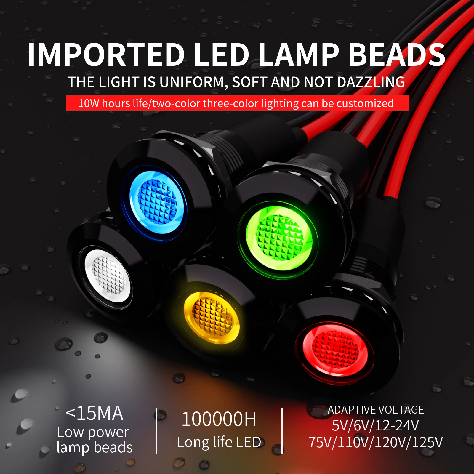 2PCS FILN 12mm Metal LED Indicator Light 12V 24V 110V 220V IP67 Waterproof Signal Lamp Flat Head Pilot Light for Car Boat Truck