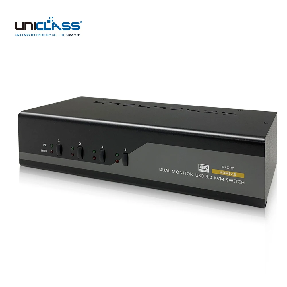 UNICLASS 4:1 Dual Monitor HDMI KVM Switch, 4K 60Hz, with cable, Support short keys, USB3.0 Hub, AI-534I [Uniclass]