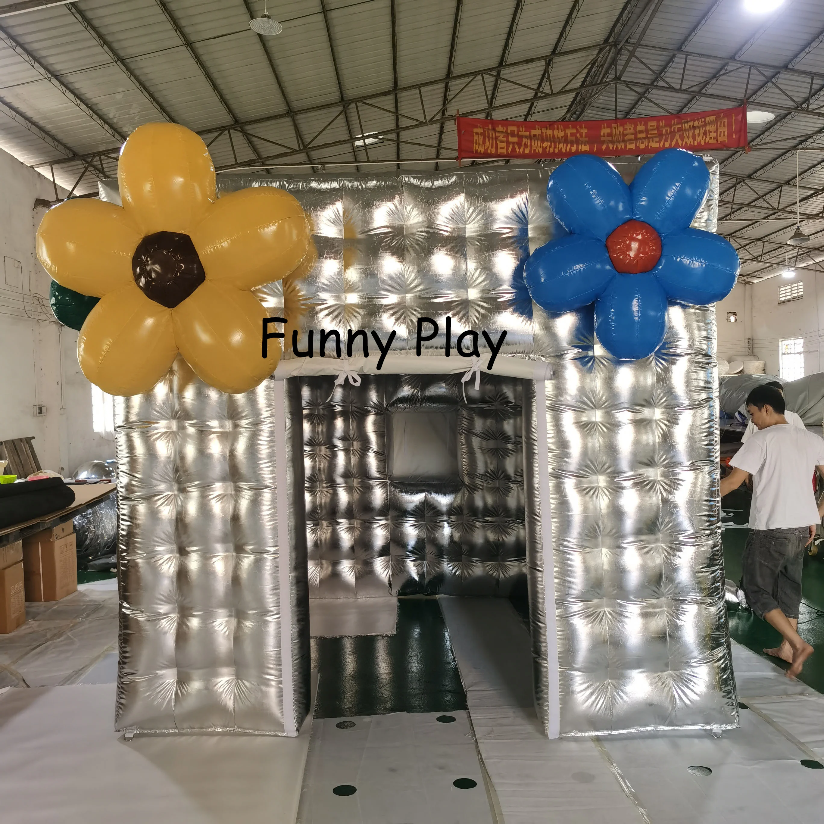 Wedding Party decoration Inflatable Photo Booth Inflatable Cube silver Inflatable house With Multi-color LED Light