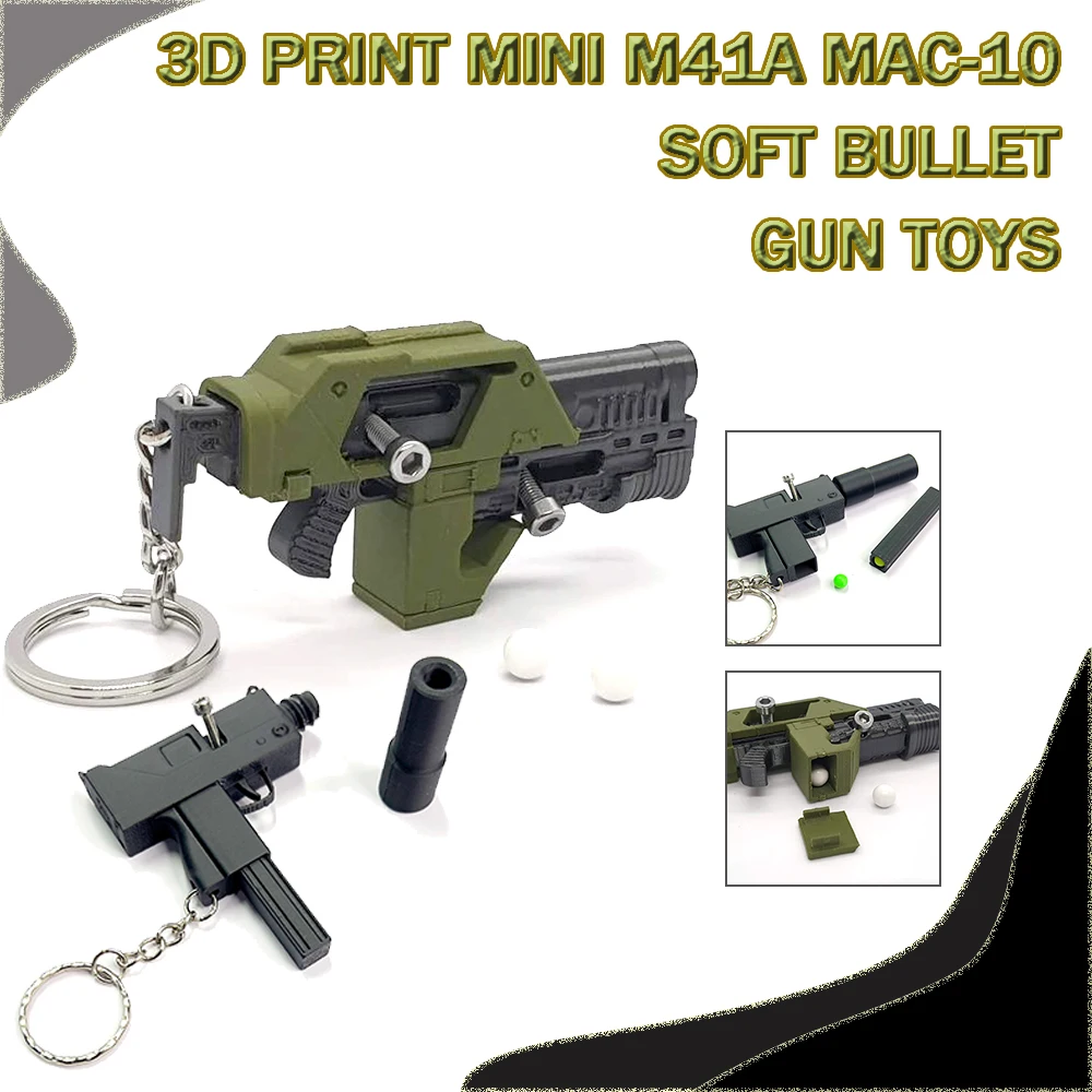

3D Print Mini M41A MAC-10 Soft Bullet Gun Toys Can Fire Small Balls Functional Blaster Toy Kids Toy Keychain Backpack Pendant