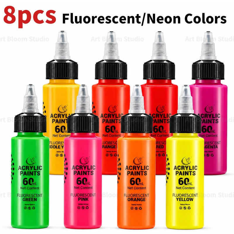 8pcs-neon-acrylic-paint-8-fluorescent-colors-painting-pigments-60ml-2oz-for-adult-for-diywoodrocksglassfabric