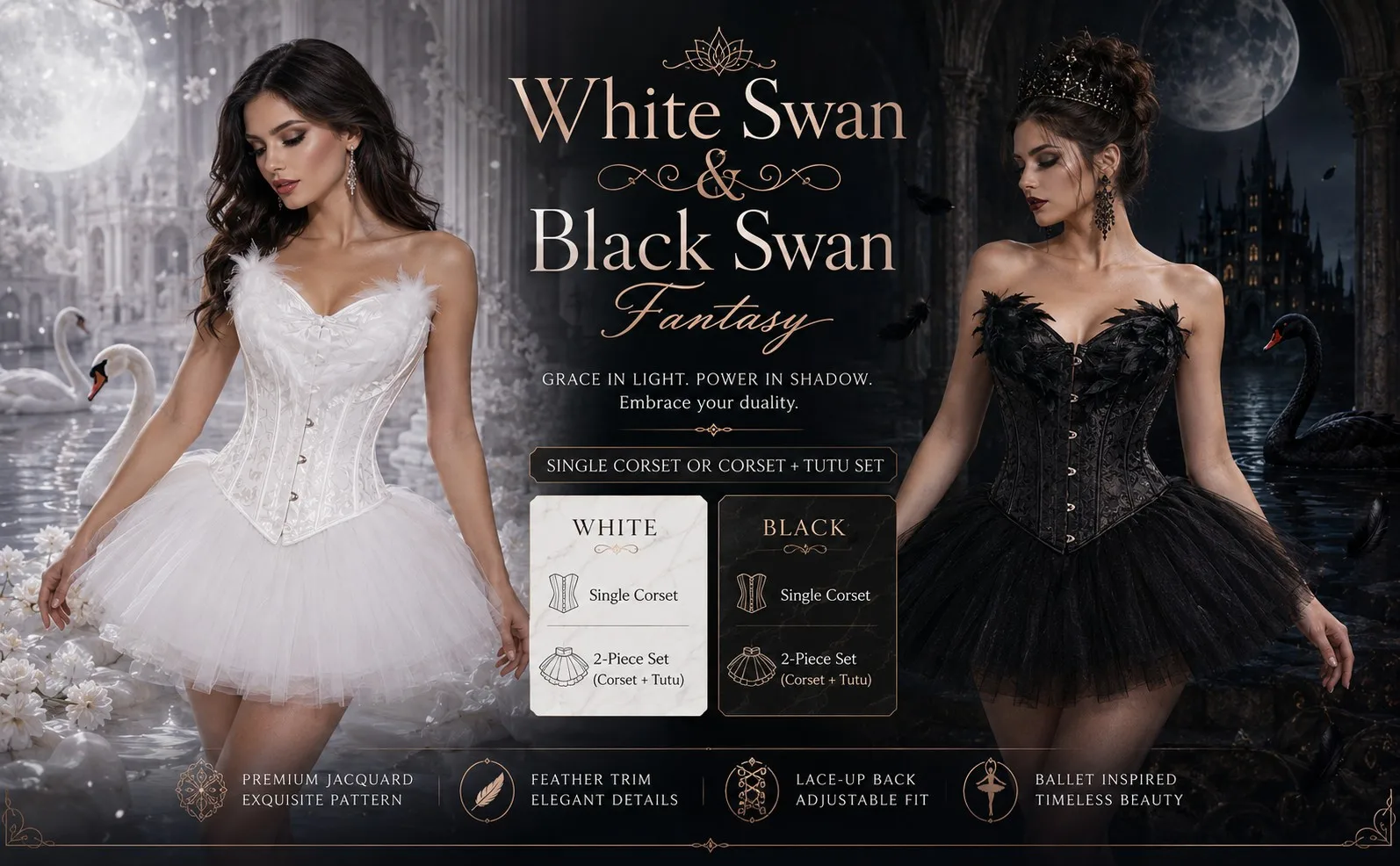 Cloudy.Lee Gothic Korsett & Tutu Halloween Kostümset im Dark-Style, flauschiger Rock für Damen, ideal für Mottopartys – Detail 5