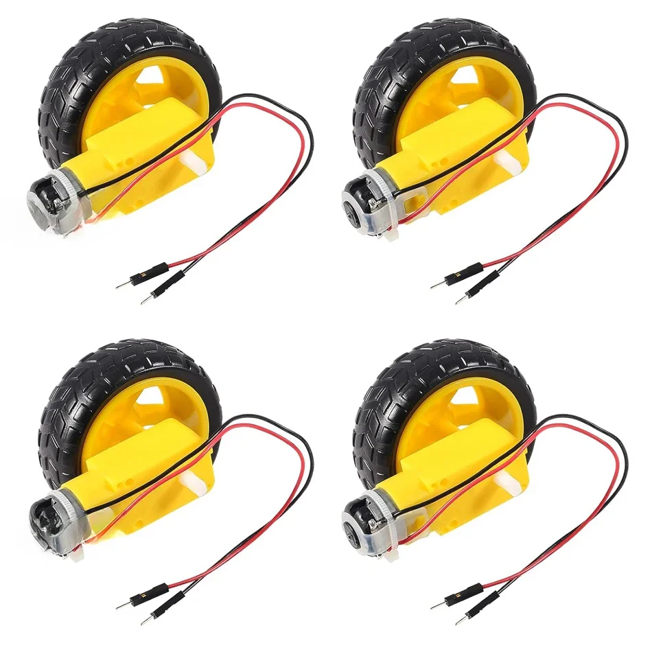 4 pièces moteur électrique cc 3-6V double arbre engrenage TT moteur de boîte de vitesses magnétique avec roue de pneu de voiture en plastique de 65mm Robot de voiture RC intelligent