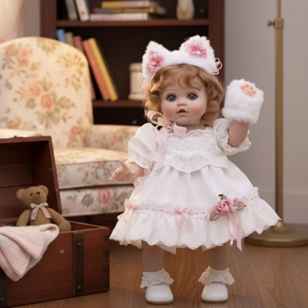 

Cloveray 18inch Cute Full Body Vinyl Realistic Reborn Baby Doll Soft Plush Kitten Set Vinyl Doll High-quality Handmade Kids Gift