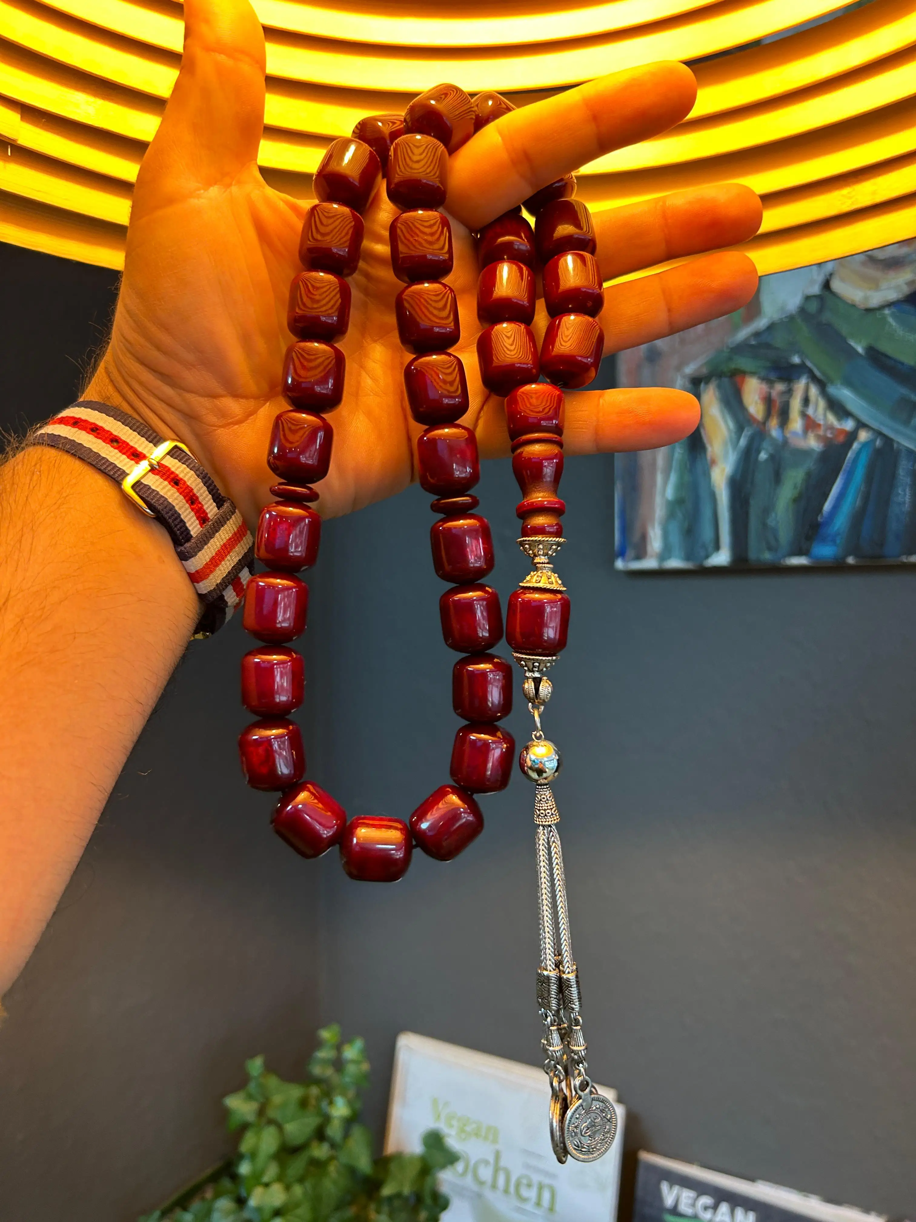 Cherry Bakelite Ottoman Rare Faturan German Amber Sandalous Misbaha Prayerbeads Rosary Tasbih Tesbih İslam Subha T34