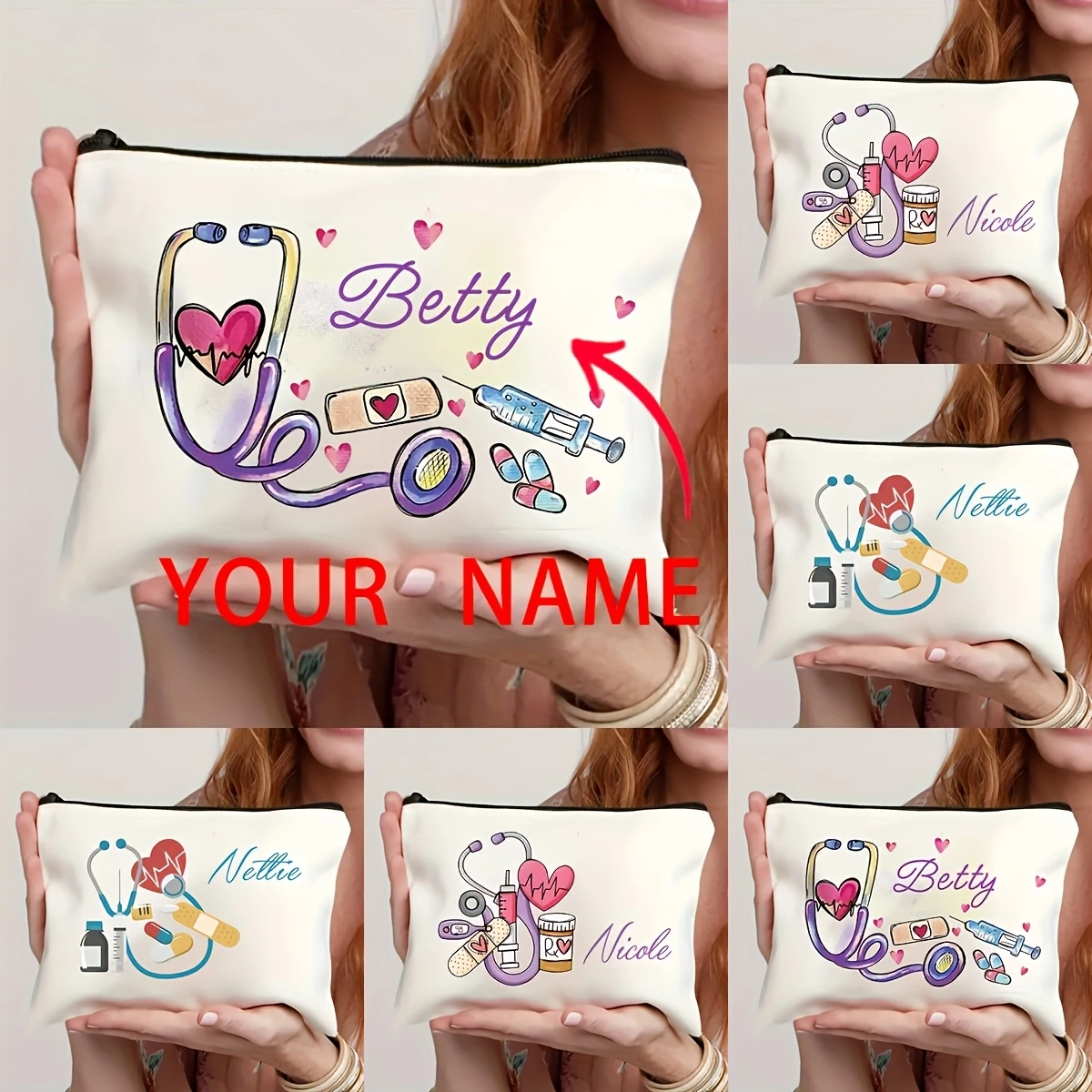 1pc Personalized DIY Letter Nurse Element Makeup Bag, Creative Nurse'S Day Gift, Best Gift for Friends and Besties