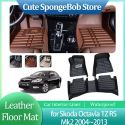 Car Leather Floor Mat for Skoda Octavia 1Z RSย Mk2 2004~2013 Anti-dirty Foot Interior Liner Waterproof Carpet Custom Accessories