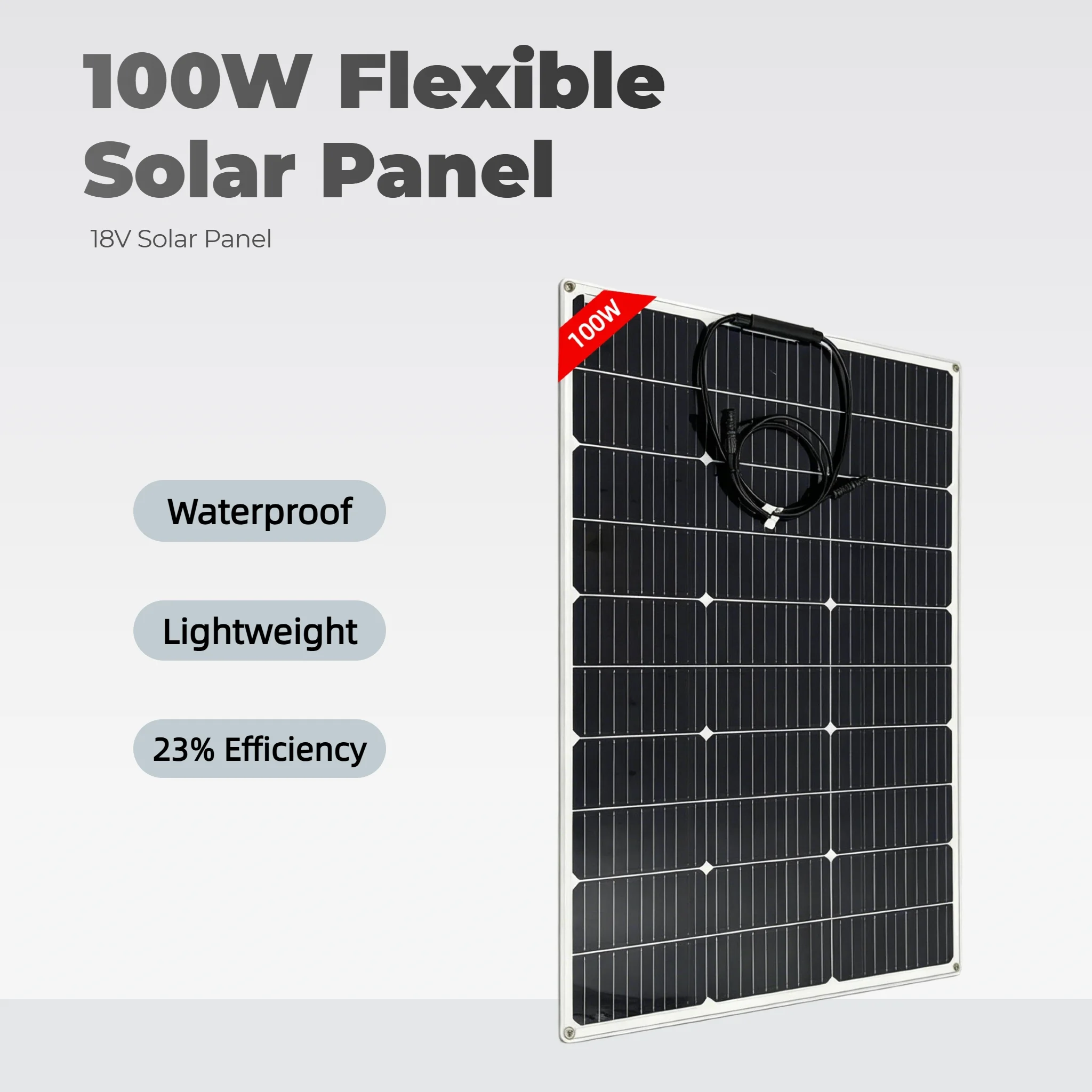 100W Flexibles Solarpanel, Hocheffiziente Tragbare PV-Module 18V, Wasserdicht & Leichtgewichtig für 12V Batterieladung, Outdoor, Wohnmobil, Boot, Camping