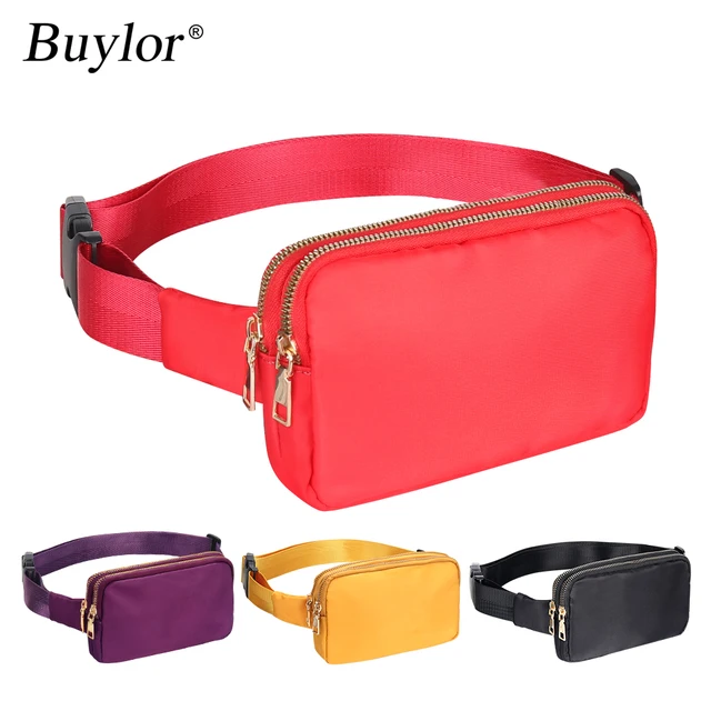 Buylor Women Waist Packs Fashion Belt Bags Double Pouch Designer Bum Hip Bag Shoulder Chest Pack Waterproof Phone Crossbody Bag