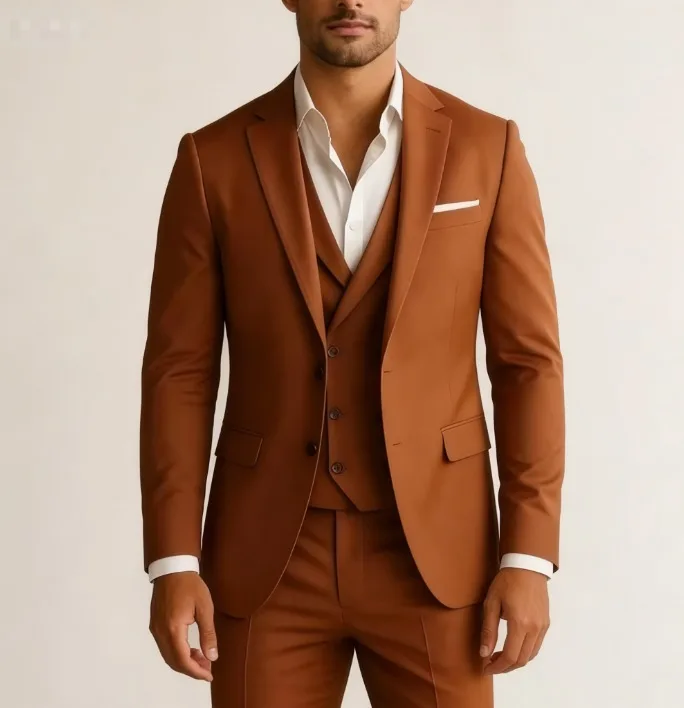 

Мужской костюм-тройка для жениха: пиджак, брюки и жилет. Идеально для свадьбы, вечеринки, торжественного ужина. Приталенный крой.